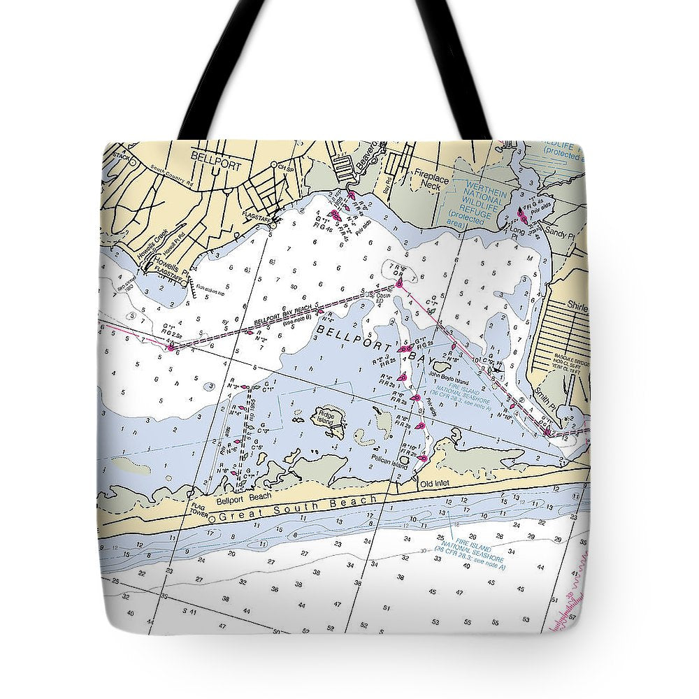 Great South Beach-new York Nautical Chart - Tote Bag