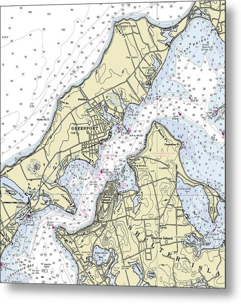 A beuatiful Metal Print of the Greenport New York Nautical Chart - Metal Print by SeaKoast.  100% Guarenteed!