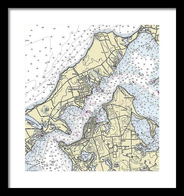 Greenport New York Nautical Chart - Framed Print