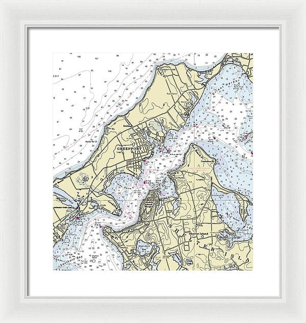 Greenport New York Nautical Chart - Framed Print