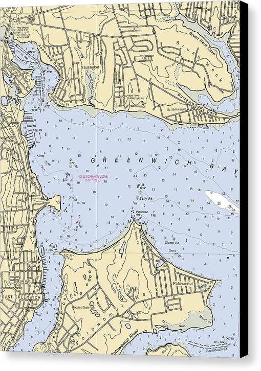 Greenwich Bay-rhode Island Nautical Chart - Canvas Print