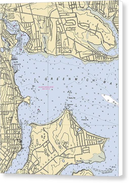 Greenwich Bay-rhode Island Nautical Chart - Canvas Print