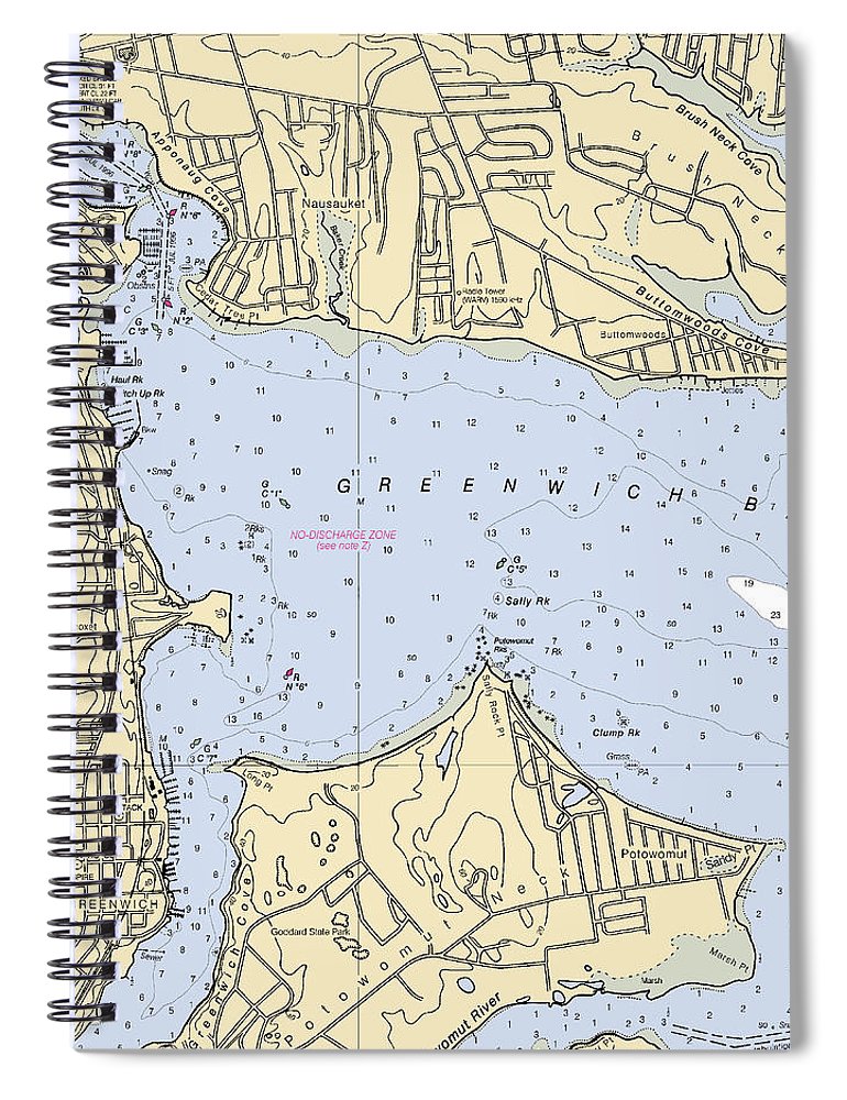 Greenwich Bay Rhode Island Nautical Chart Spiral Notebook