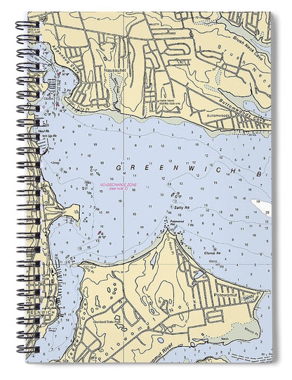 Greenwich Bay Rhode Island Nautical Chart Spiral Notebook