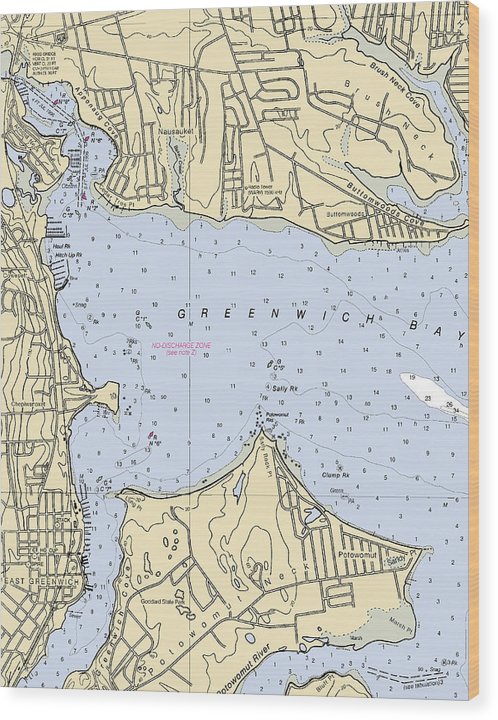 Greenwich Bay-Rhode Island Nautical Chart Wood Print