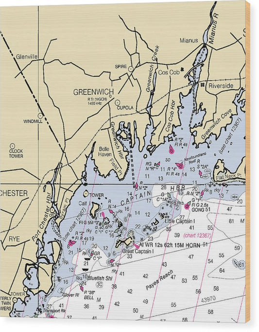 Greenwich-Connecticut Nautical Chart Wood Print