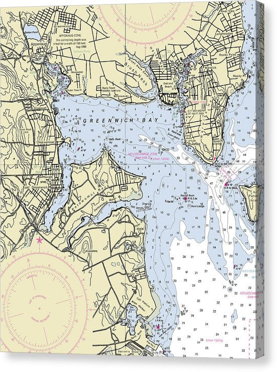 Greenwich Harbor Rhode Island Nautical Chart Canvas Print