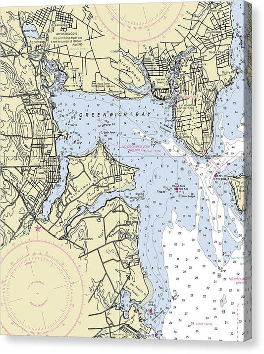 Greenwich Harbor Rhode Island Nautical Chart Canvas Print