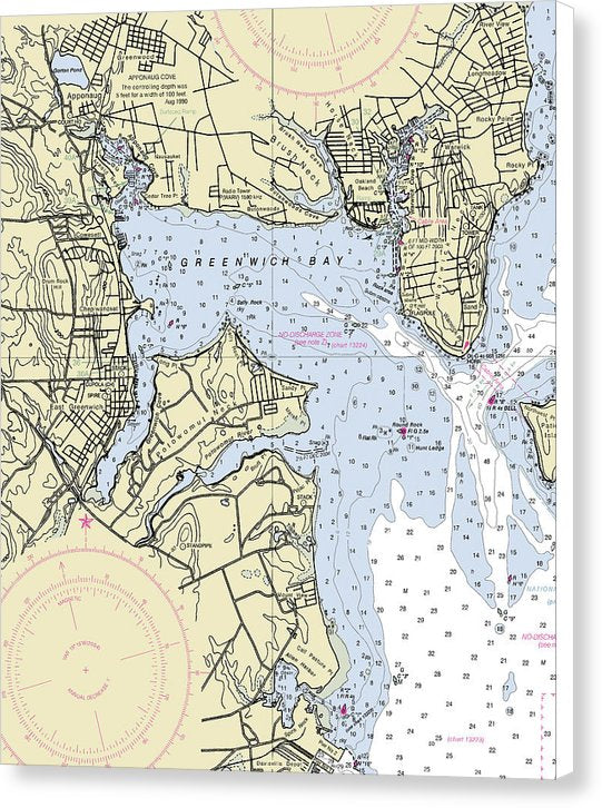 Greenwich Harbor Rhode Island Nautical Chart - Canvas Print