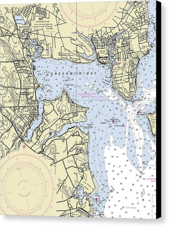 Greenwich Harbor Rhode Island Nautical Chart - Canvas Print