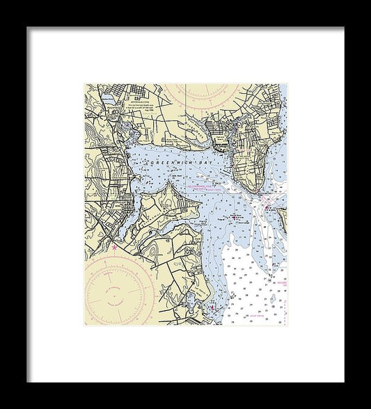 Greenwich Harbor Rhode Island Nautical Chart - Framed Print