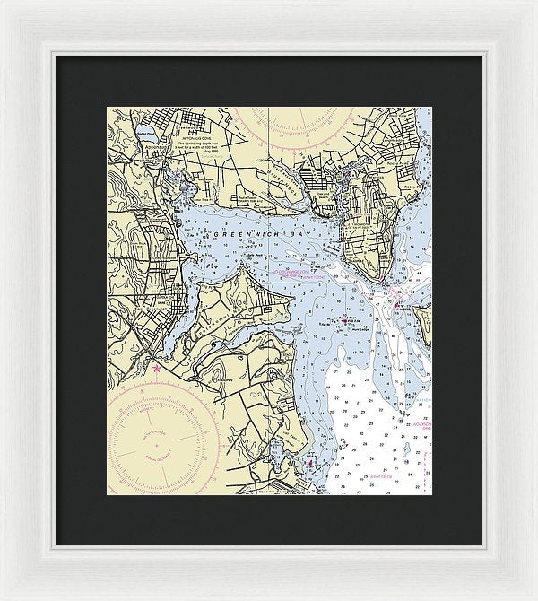 Greenwich Harbor Rhode Island Nautical Chart - Framed Print