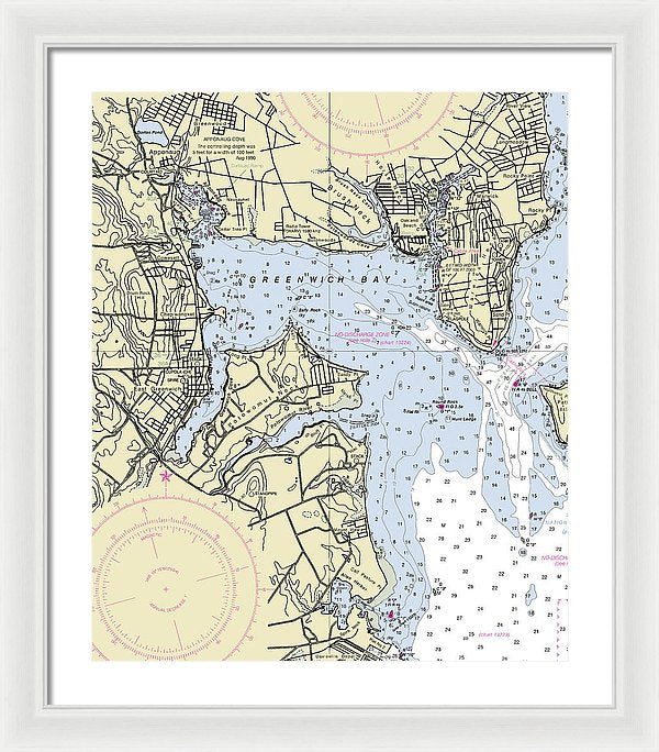 Greenwich Harbor Rhode Island Nautical Chart - Framed Print