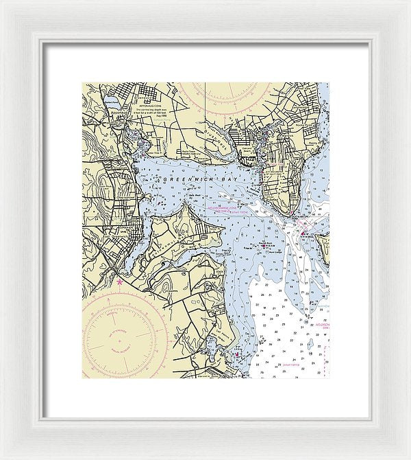 Greenwich Harbor Rhode Island Nautical Chart - Framed Print