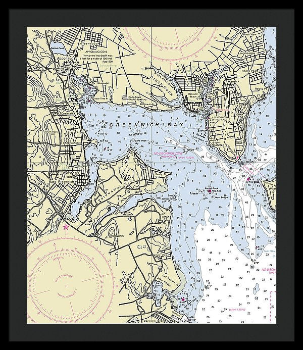 Greenwich Harbor Rhode Island Nautical Chart - Framed Print