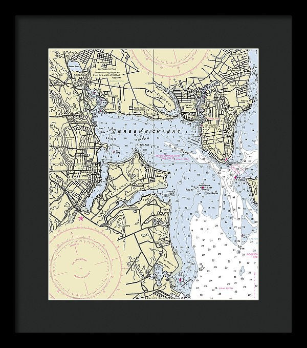 Greenwich Harbor Rhode Island Nautical Chart - Framed Print