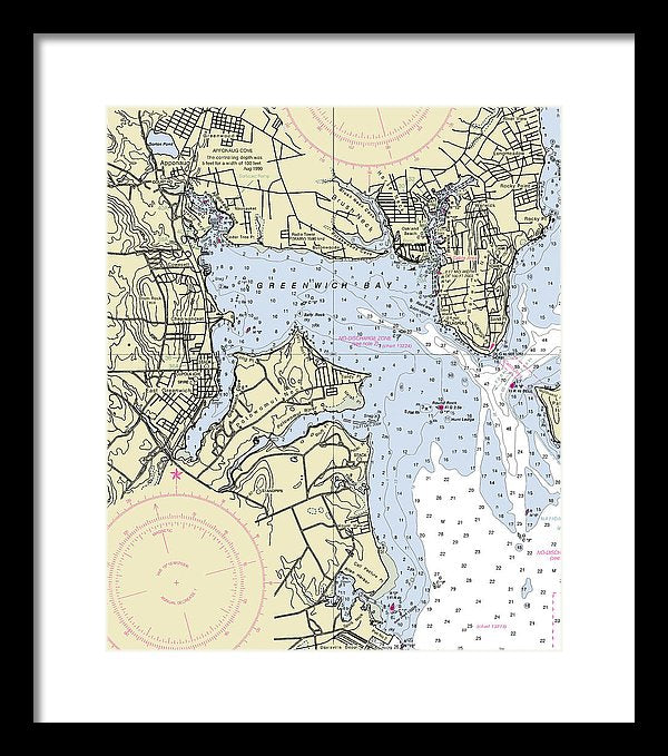 Greenwich Harbor Rhode Island Nautical Chart - Framed Print