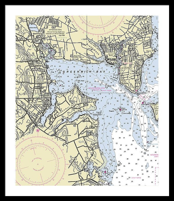 Greenwich Harbor Rhode Island Nautical Chart - Framed Print