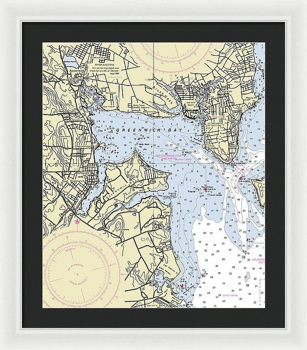 Greenwich Harbor Rhode Island Nautical Chart - Framed Print