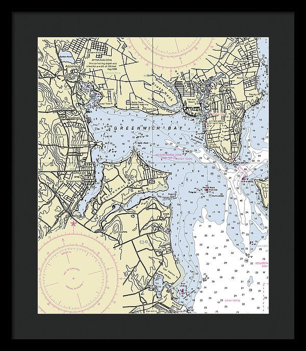 Greenwich Harbor Rhode Island Nautical Chart - Framed Print