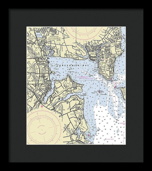 Greenwich Harbor Rhode Island Nautical Chart - Framed Print