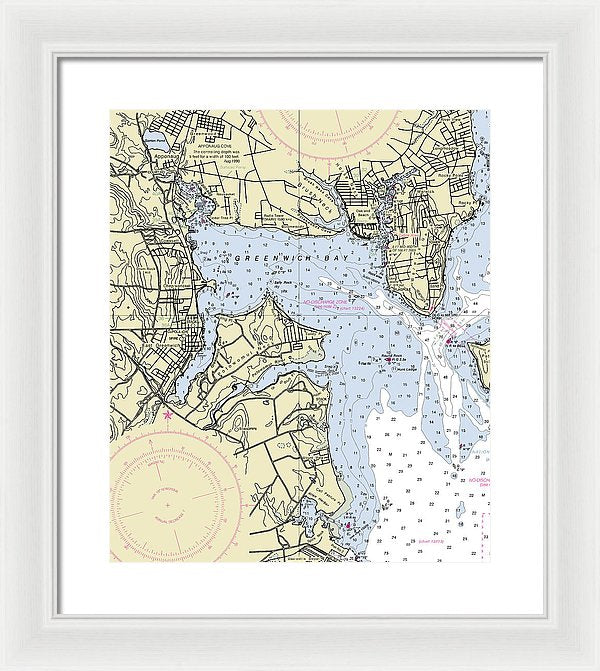 Greenwich Harbor Rhode Island Nautical Chart - Framed Print