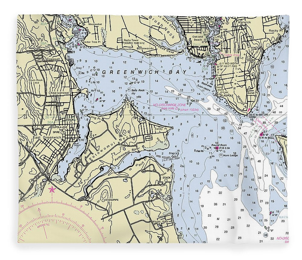 Greenwich Harbor Rhode Island Nautical Chart Blanket