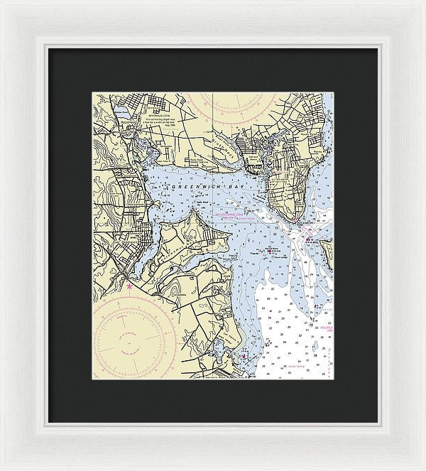 Greenwich Harbor Rhode Island Nautical Chart - Framed Print