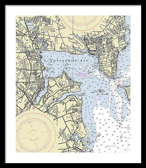 Greenwich Harbor Rhode Island Nautical Chart - Framed Print