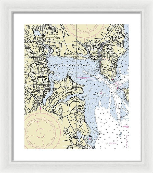 Greenwich Harbor Rhode Island Nautical Chart - Framed Print