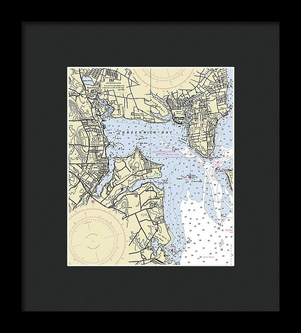 Greenwich Harbor Rhode Island Nautical Chart - Framed Print