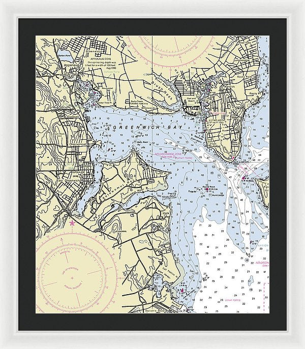 Greenwich Harbor Rhode Island Nautical Chart - Framed Print