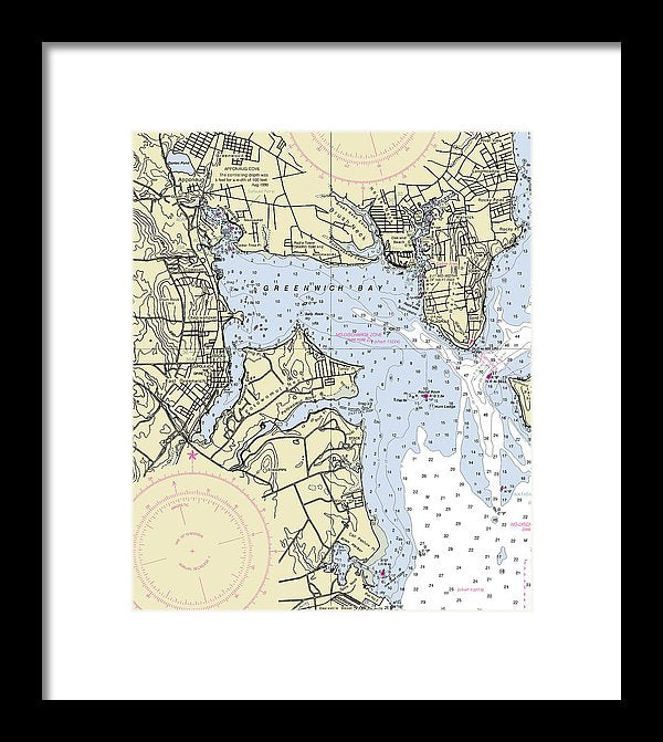 Greenwich Harbor Rhode Island Nautical Chart - Framed Print