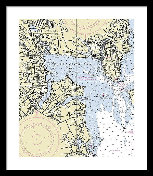 Greenwich Harbor Rhode Island Nautical Chart - Framed Print