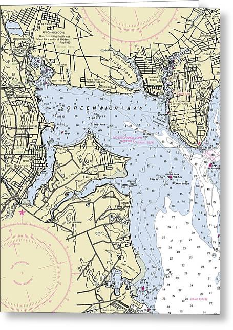 Greenwich Harbor Rhode Island Nautical Chart - Greeting Card