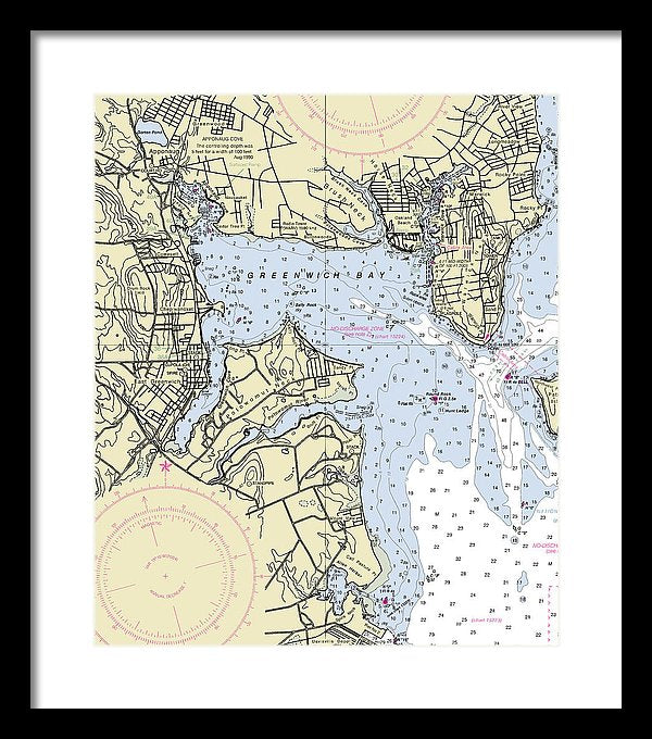 Greenwich Harbor Rhode Island Nautical Chart - Framed Print