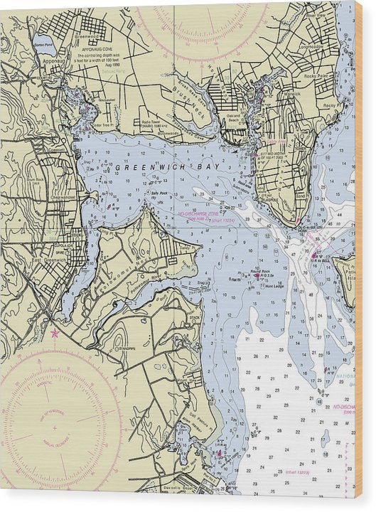 Greenwich Harbor Rhode Island Nautical Chart Wood Print
