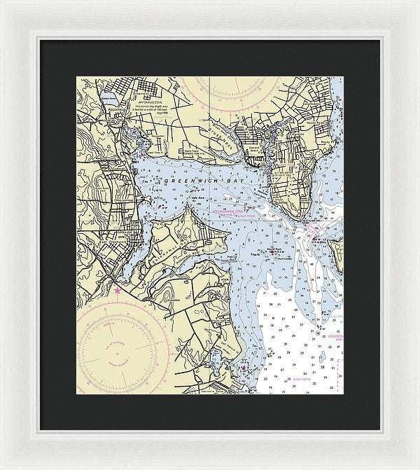 Greenwich Harbor Rhode Island Nautical Chart - Framed Print