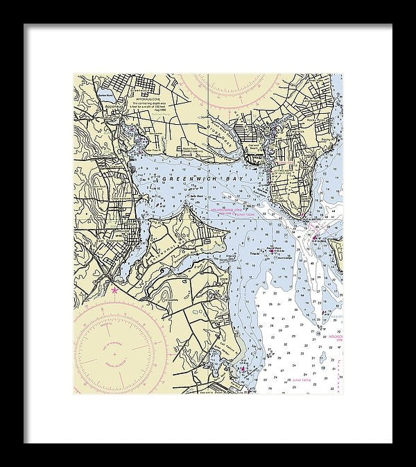 Greenwich Harbor Rhode Island Nautical Chart - Framed Print