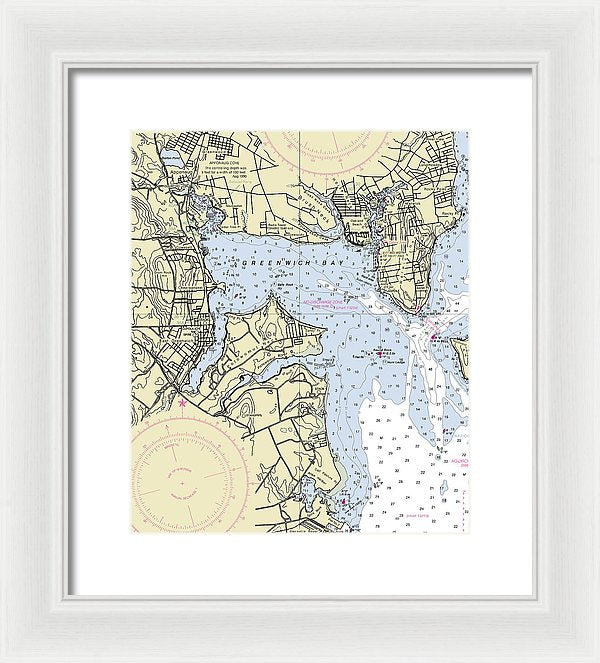 Greenwich Harbor Rhode Island Nautical Chart - Framed Print