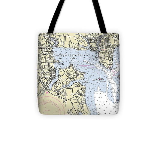 Greenwich Harbor Rhode Island Nautical Chart Tote Bag