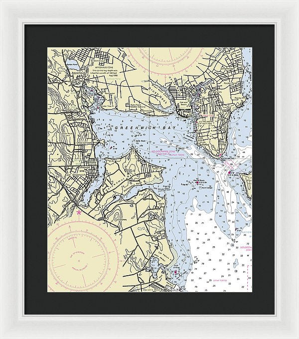 Greenwich Harbor Rhode Island Nautical Chart - Framed Print