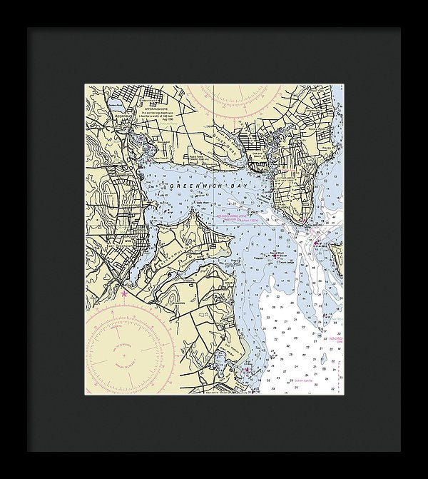 Greenwich Harbor Rhode Island Nautical Chart - Framed Print