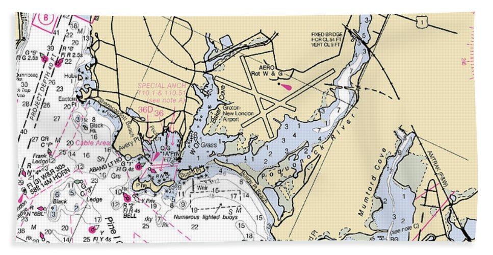 Groton-connecticut Nautical Chart - Bath Towel