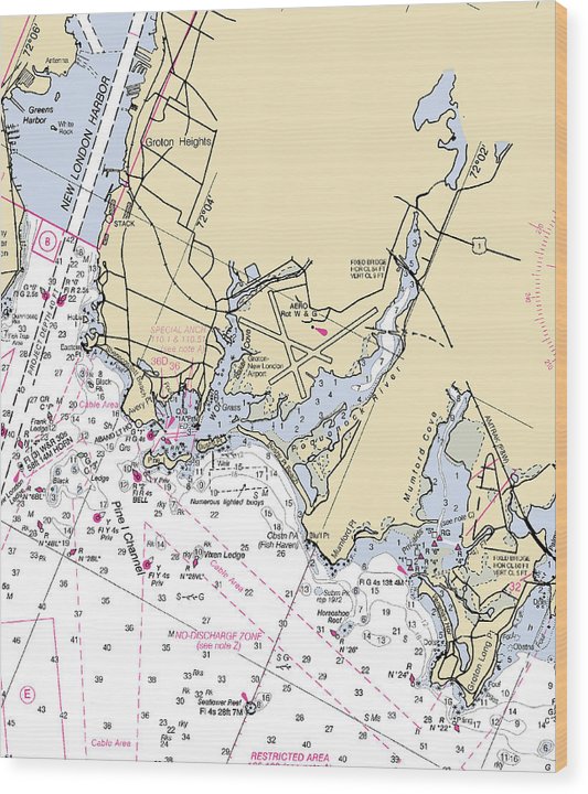 Groton-Connecticut Nautical Chart Wood Print