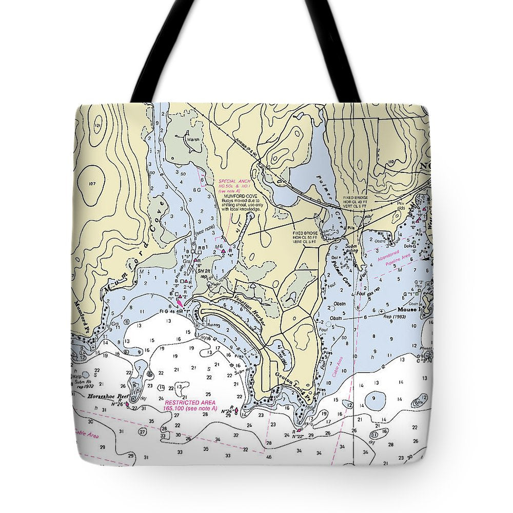 Groton Long Point Connecticut Nautical Chart - Tote Bag