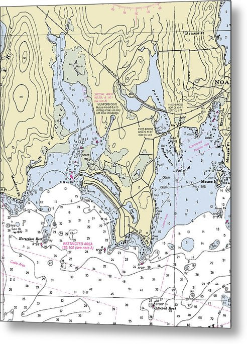 A beuatiful Metal Print of the Groton Long Point Connecticut Nautical Chart - Metal Print by SeaKoast.  100% Guarenteed!