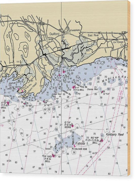 Guilford-Connecticut Nautical Chart Wood Print