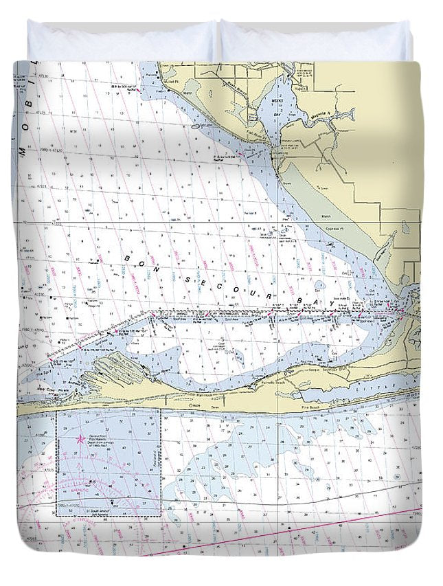 Gulf Shores Alabama Nautical Chart - Duvet Cover