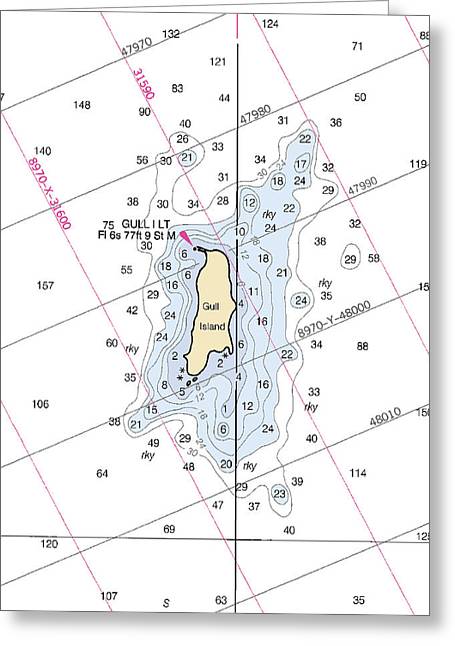 Gull Island-lake Michigan Nautical Chart - Greeting Card